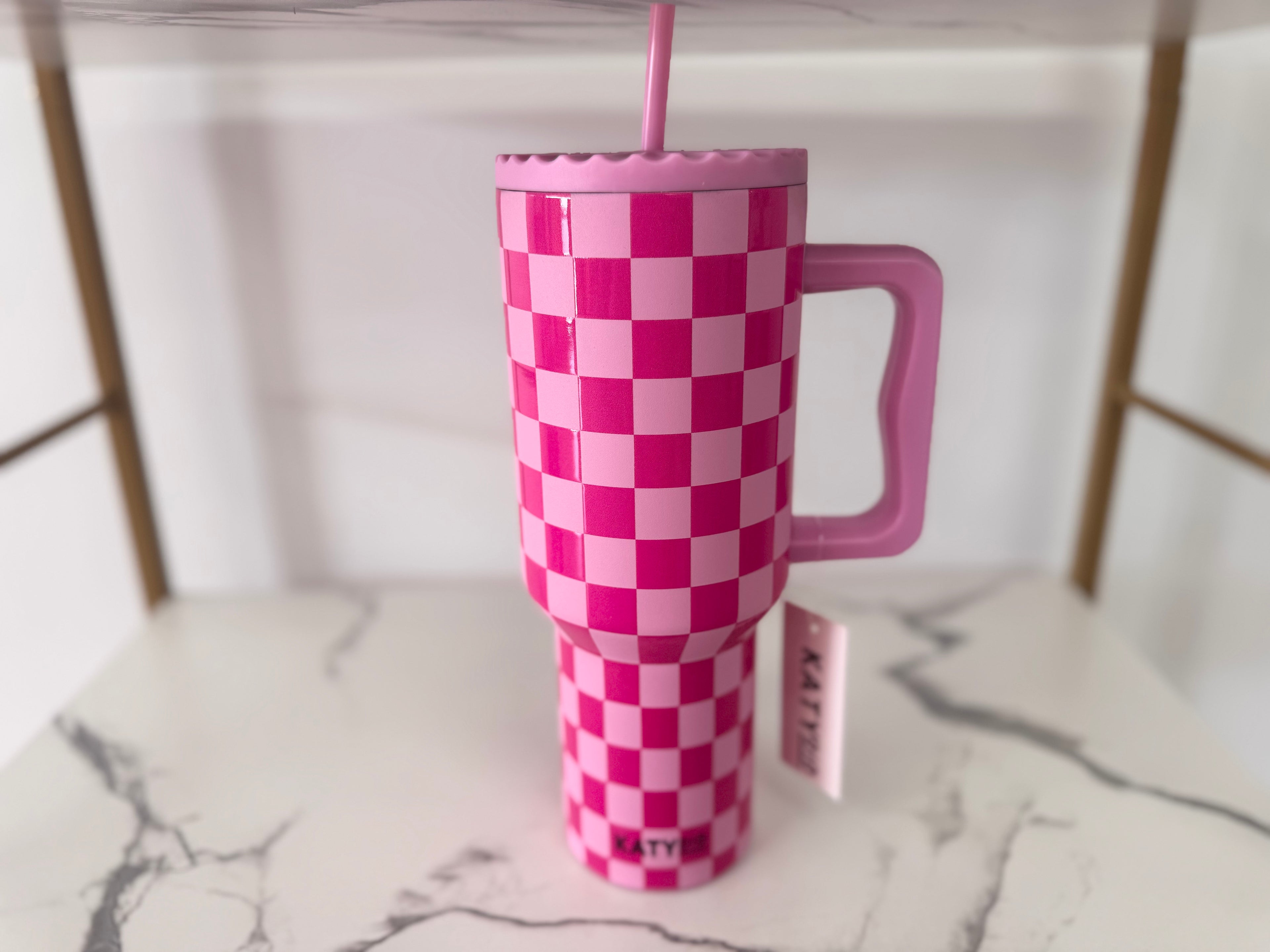 Pink Checkered 38oz Tumbler