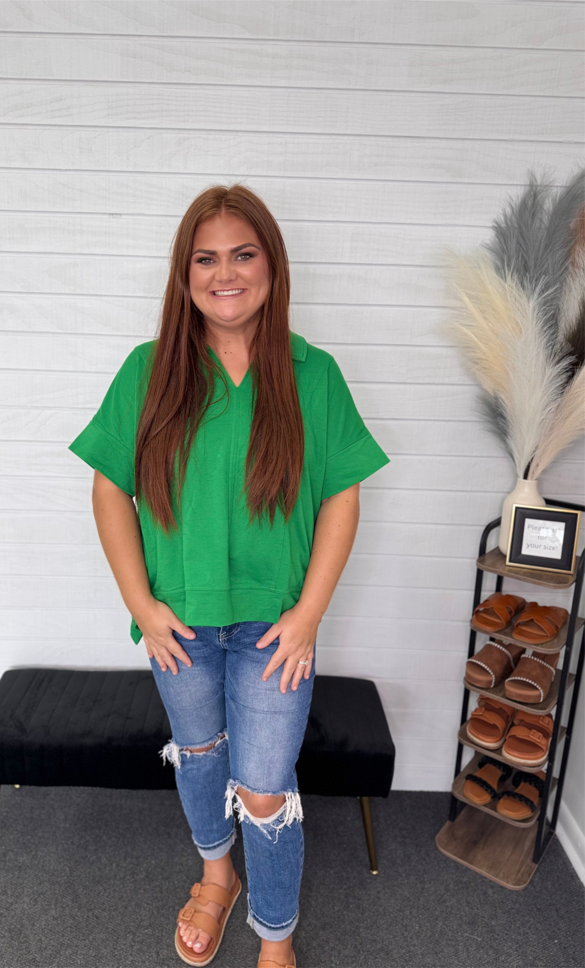 Green Short Sleeve Blouse