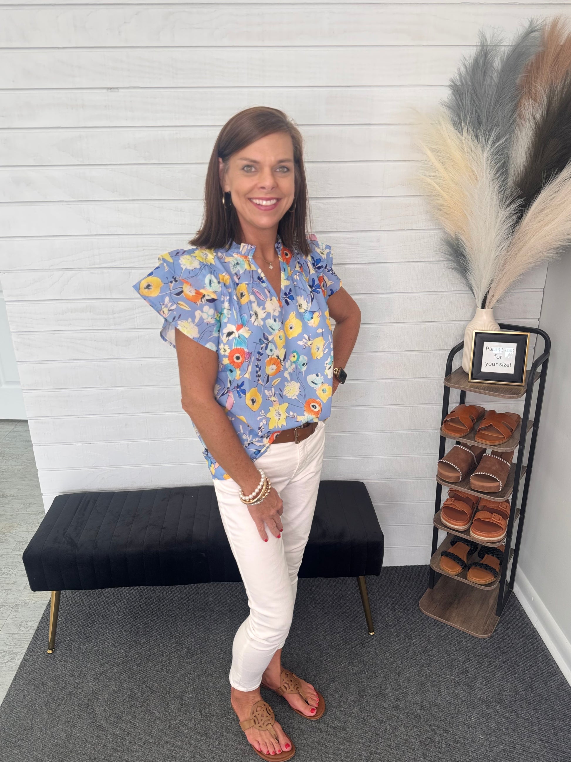 Floral Flutter Sleeve V-neck Blouse