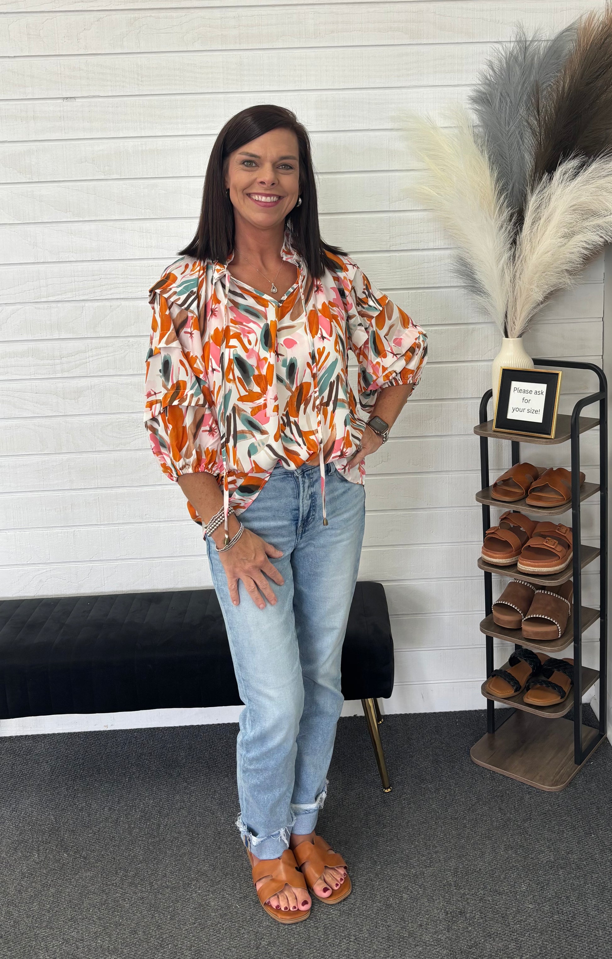 Abstract Print 3/4 Sleeve Blouse