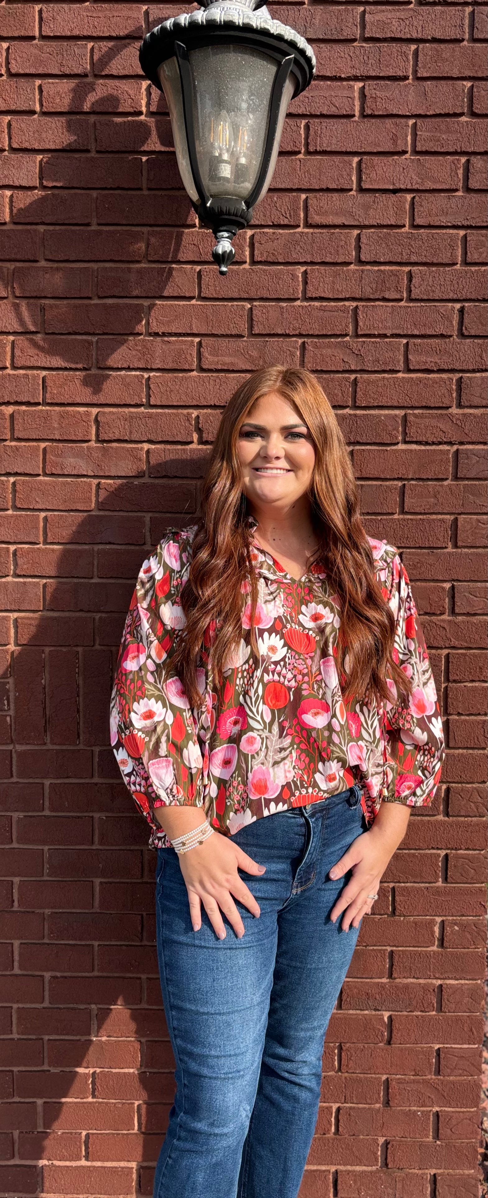 Floral Lace Up Blouse