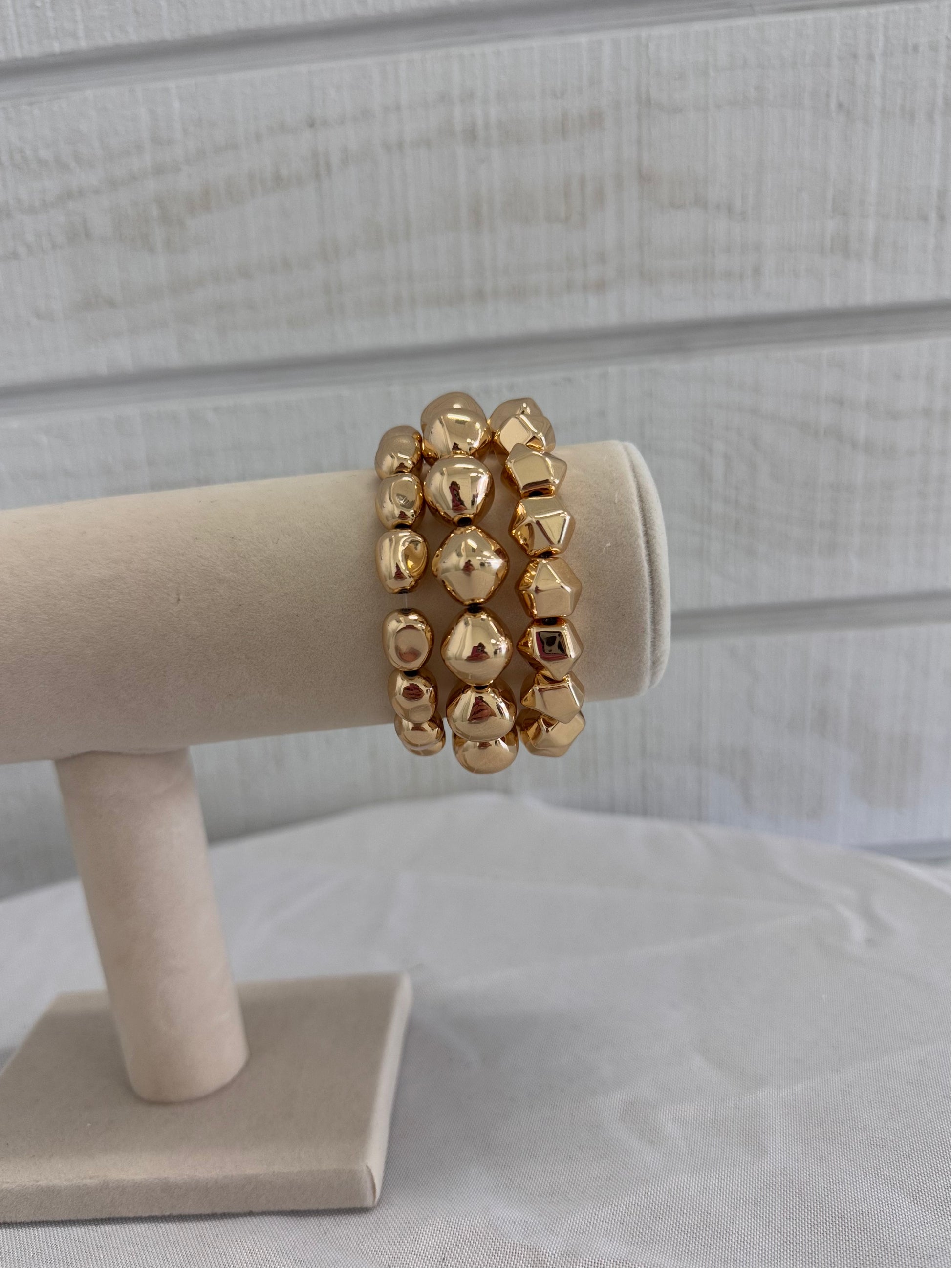 Gold Textured Elastic Bracelet Set (BDBA271GD)