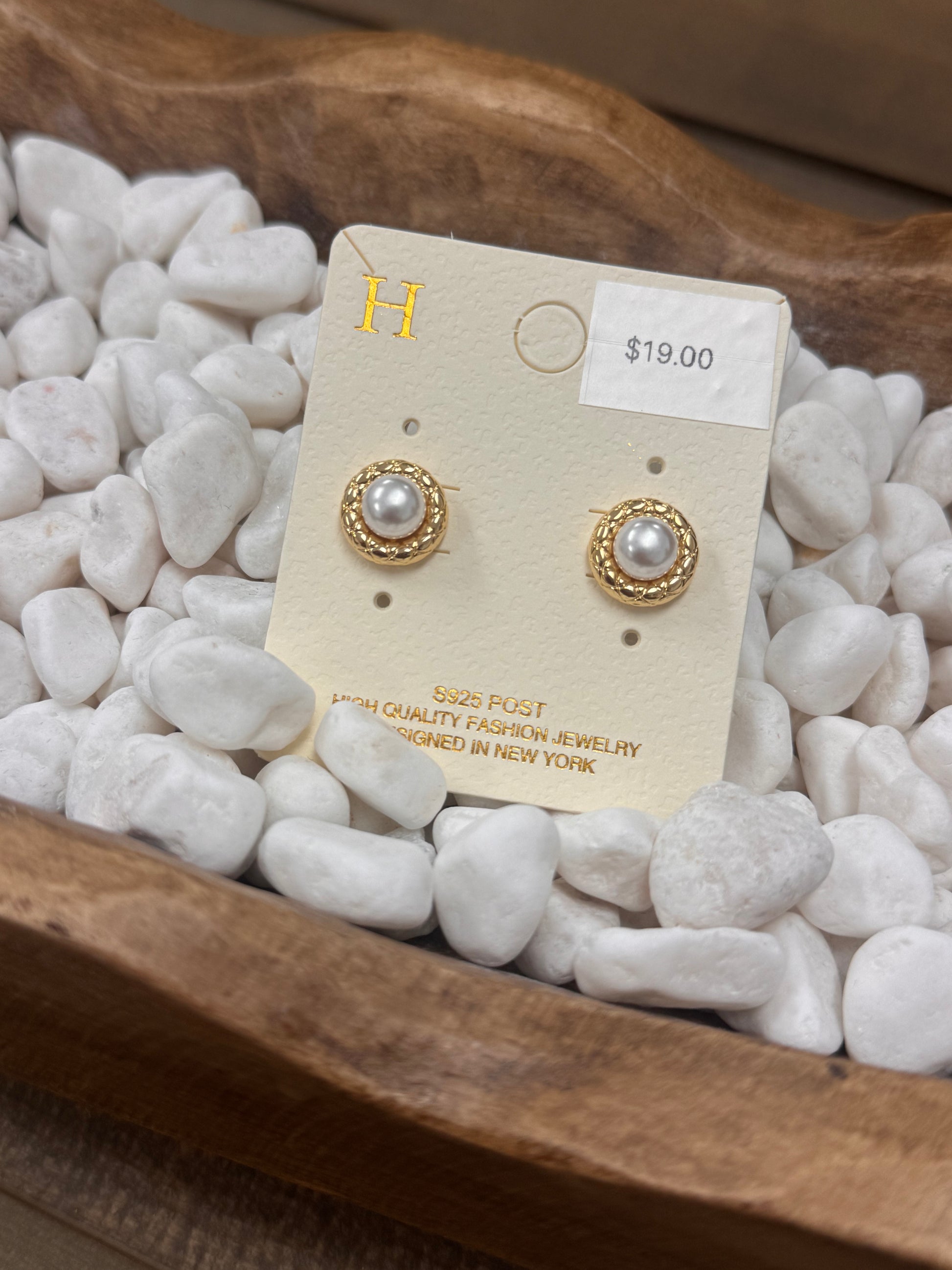 Gold Pearl Stud Earrings
