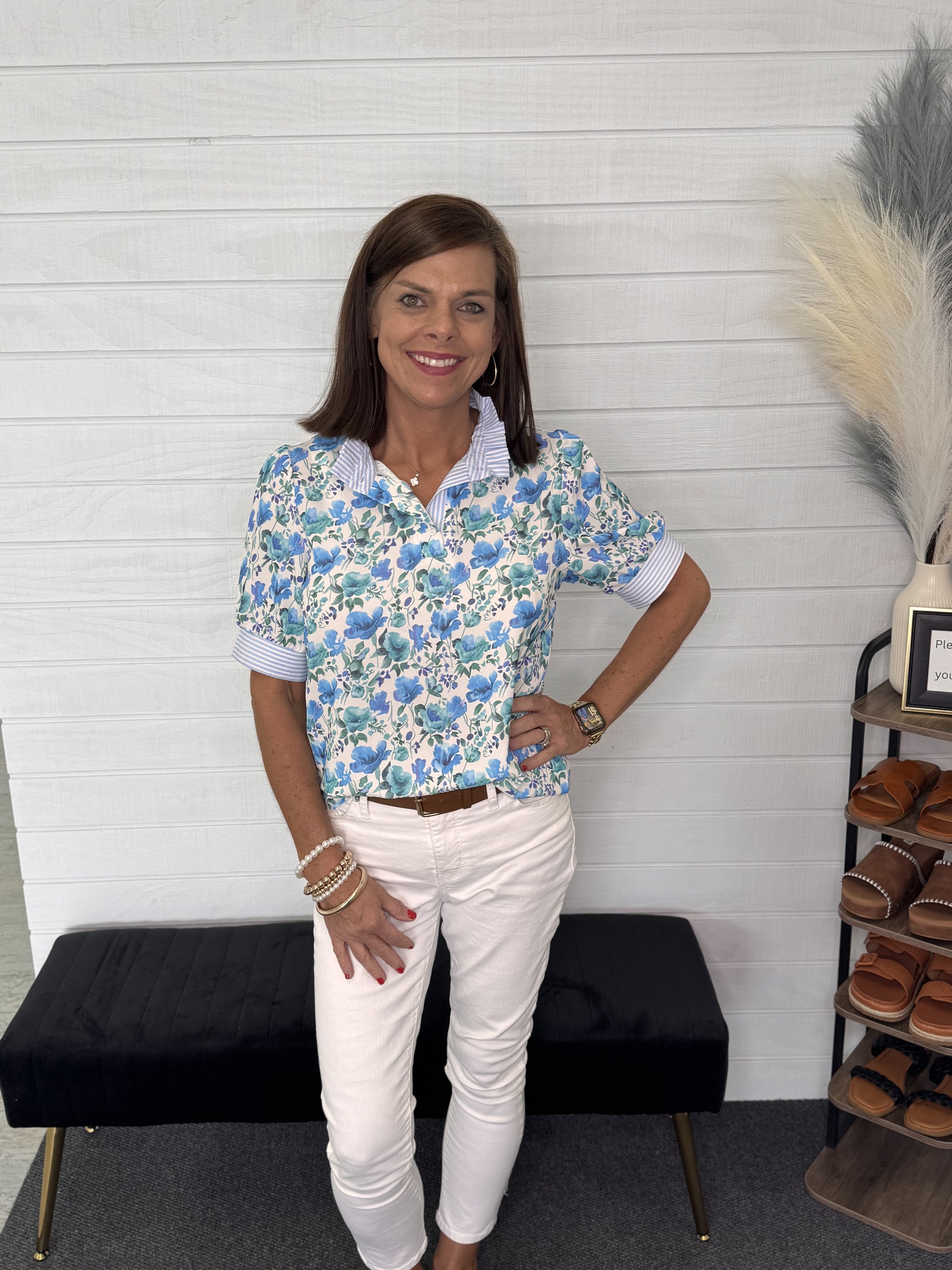 Sky Blue Floral Blouse