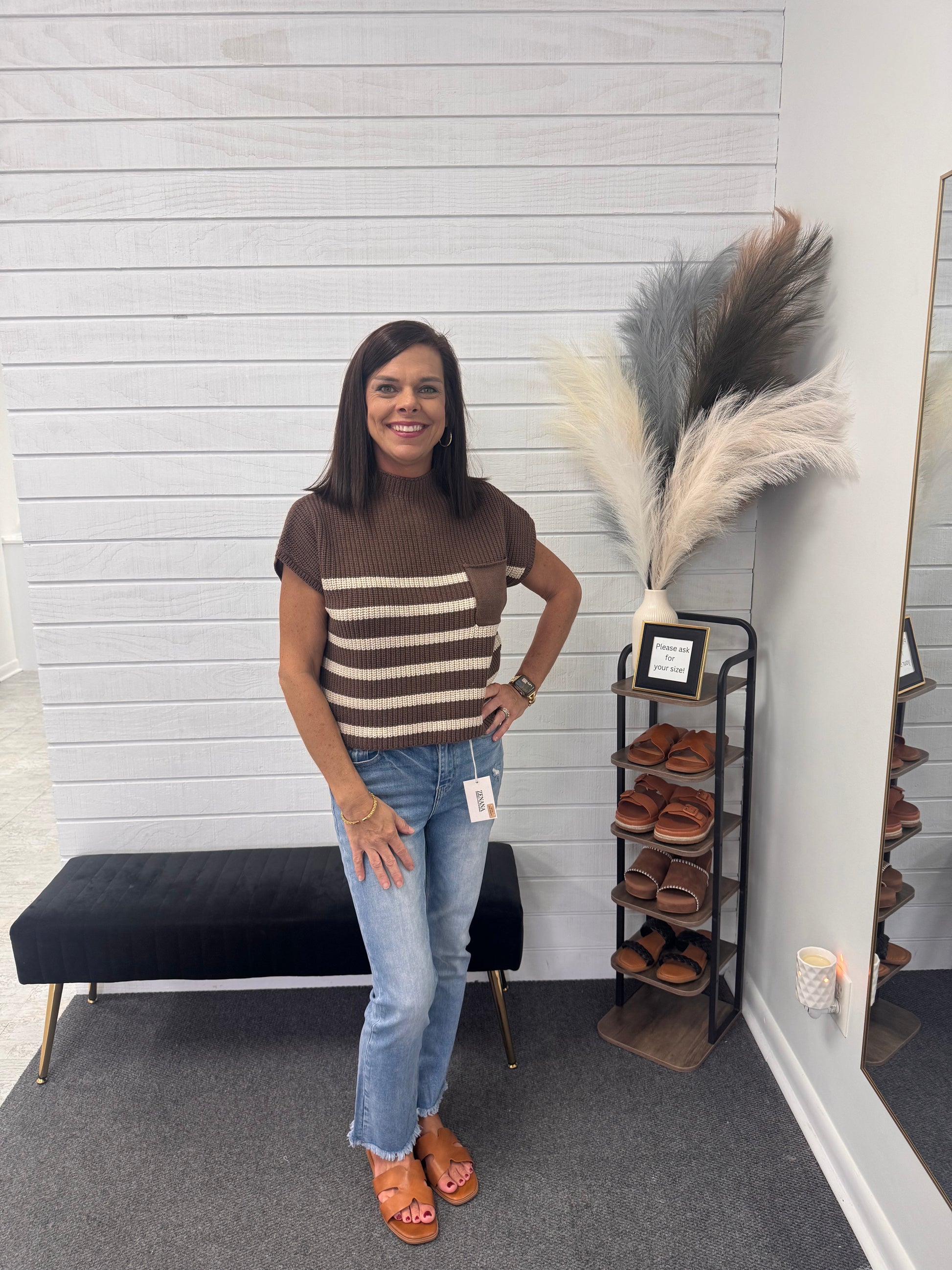 Brown Zenana Stripe Sweater