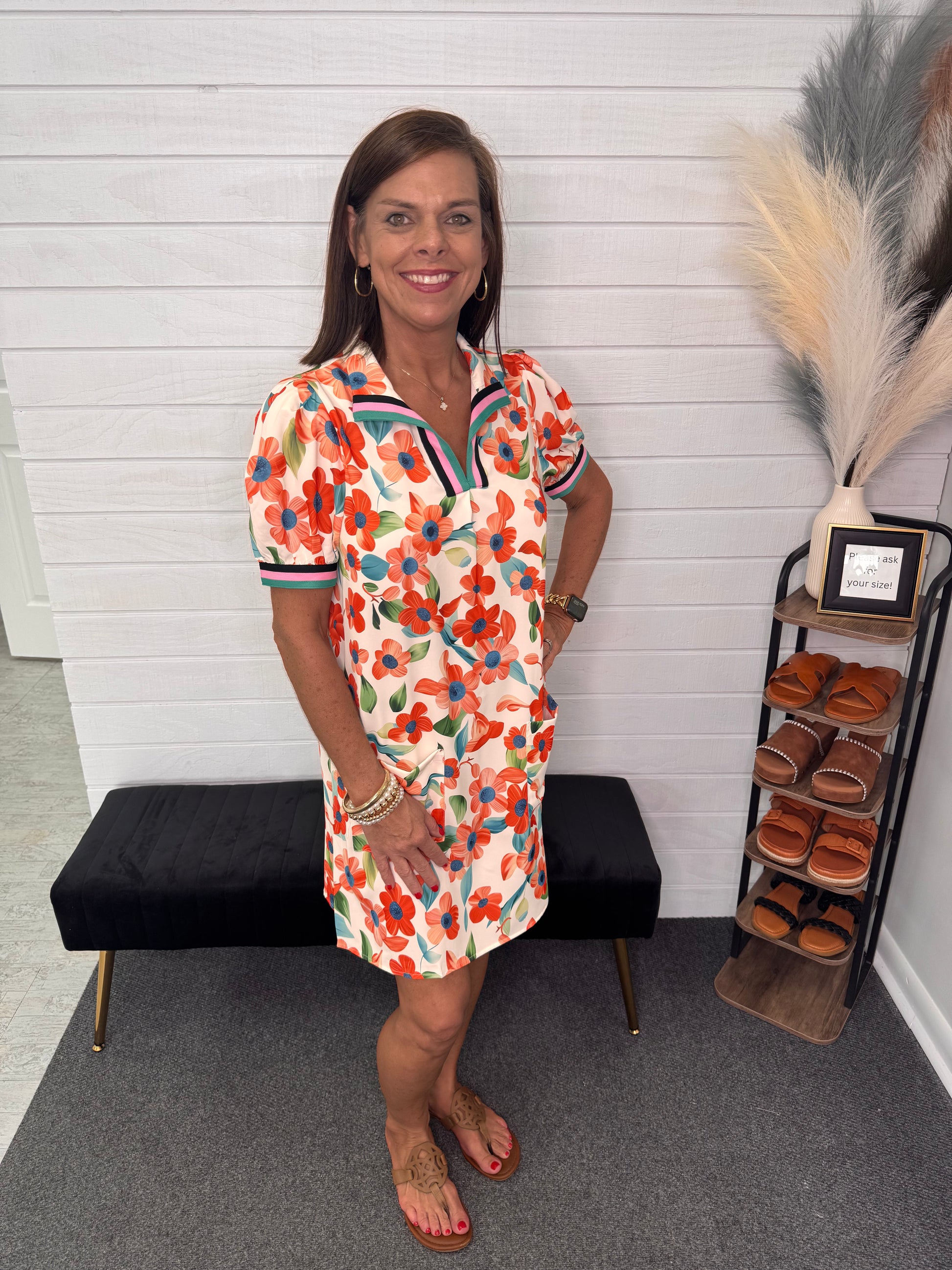 Orange Floral Mini Dress