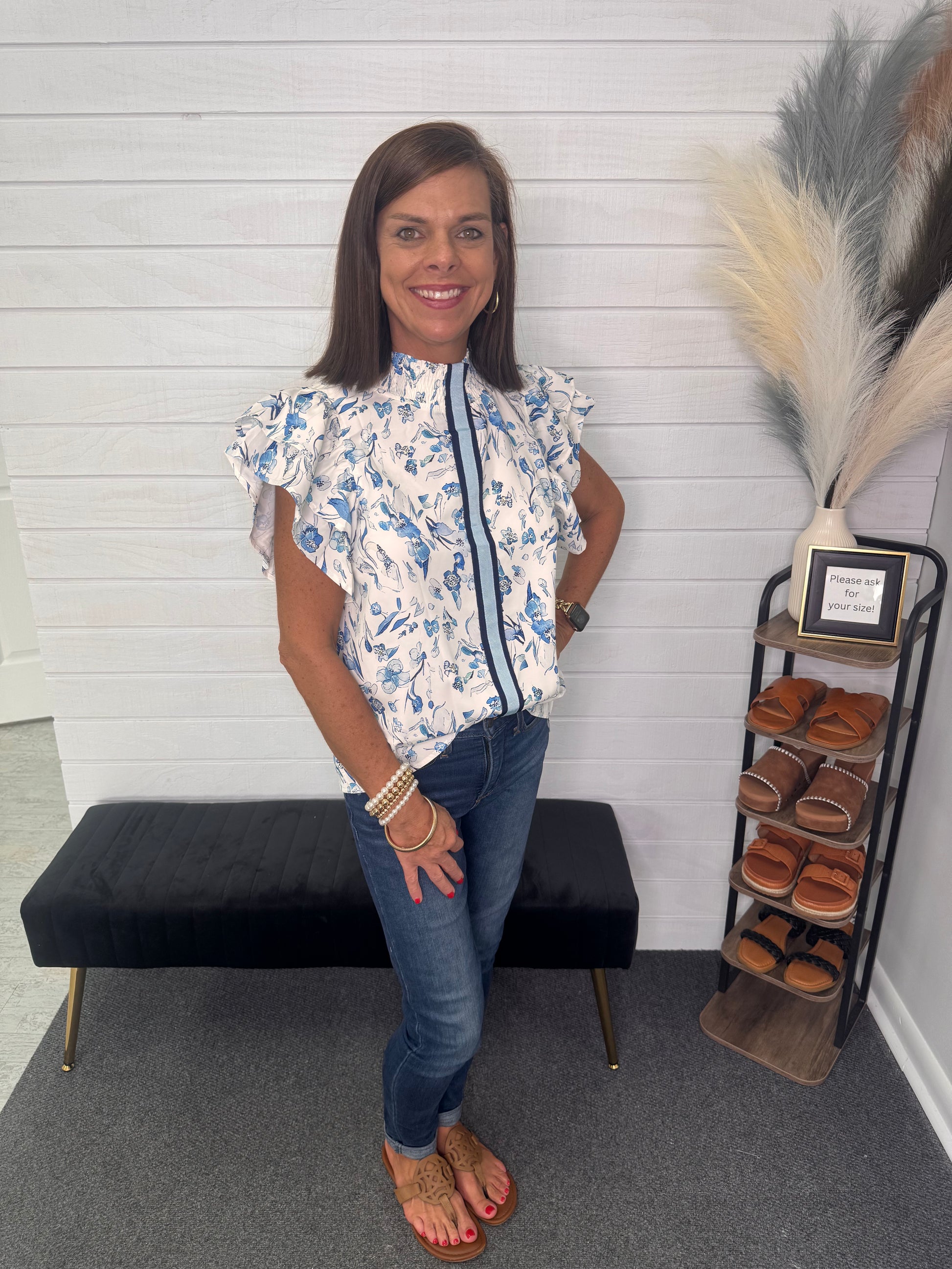 Blue Floral Stripe Blouse
