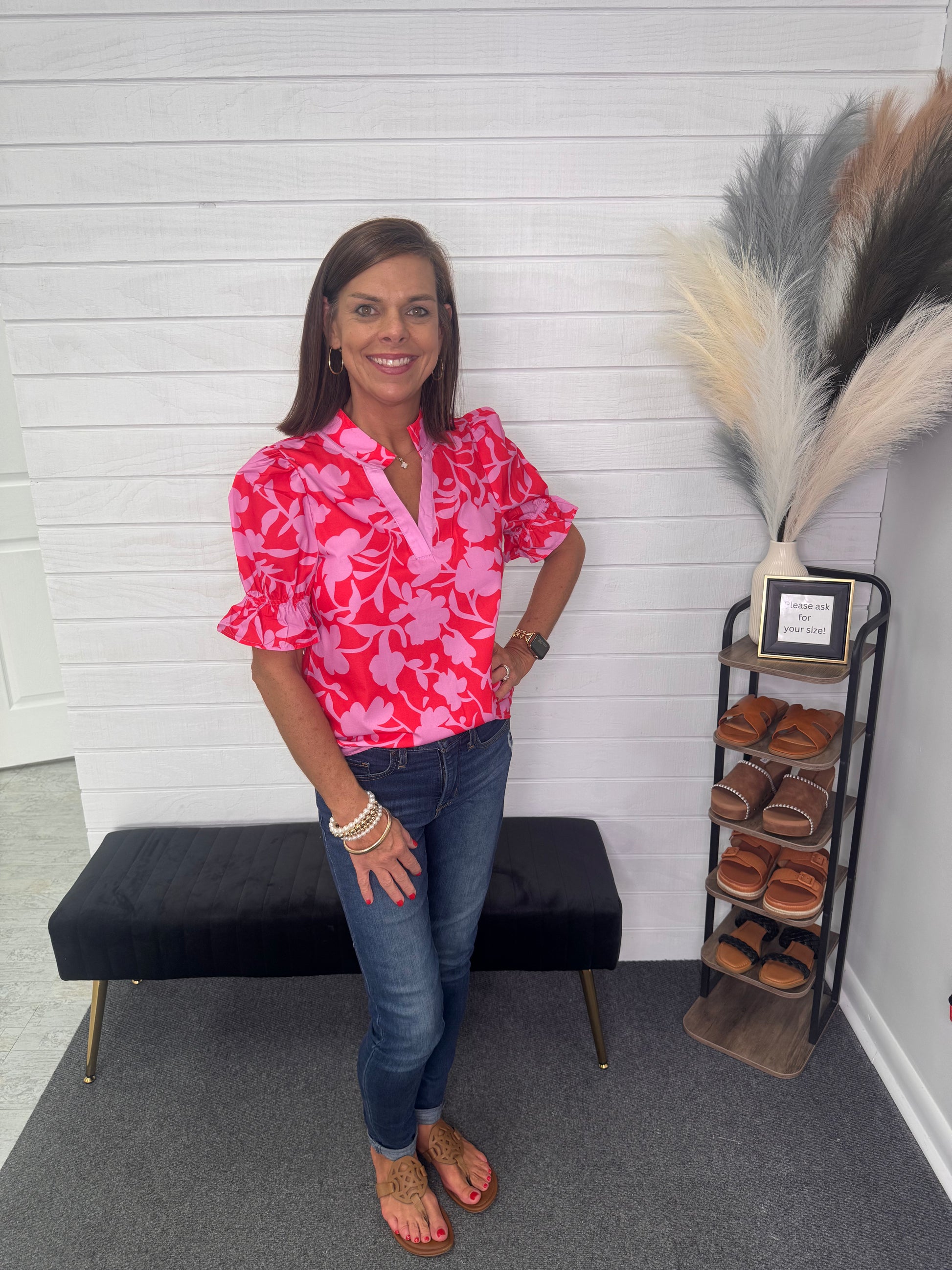 Red and Pink Floral Blouse
