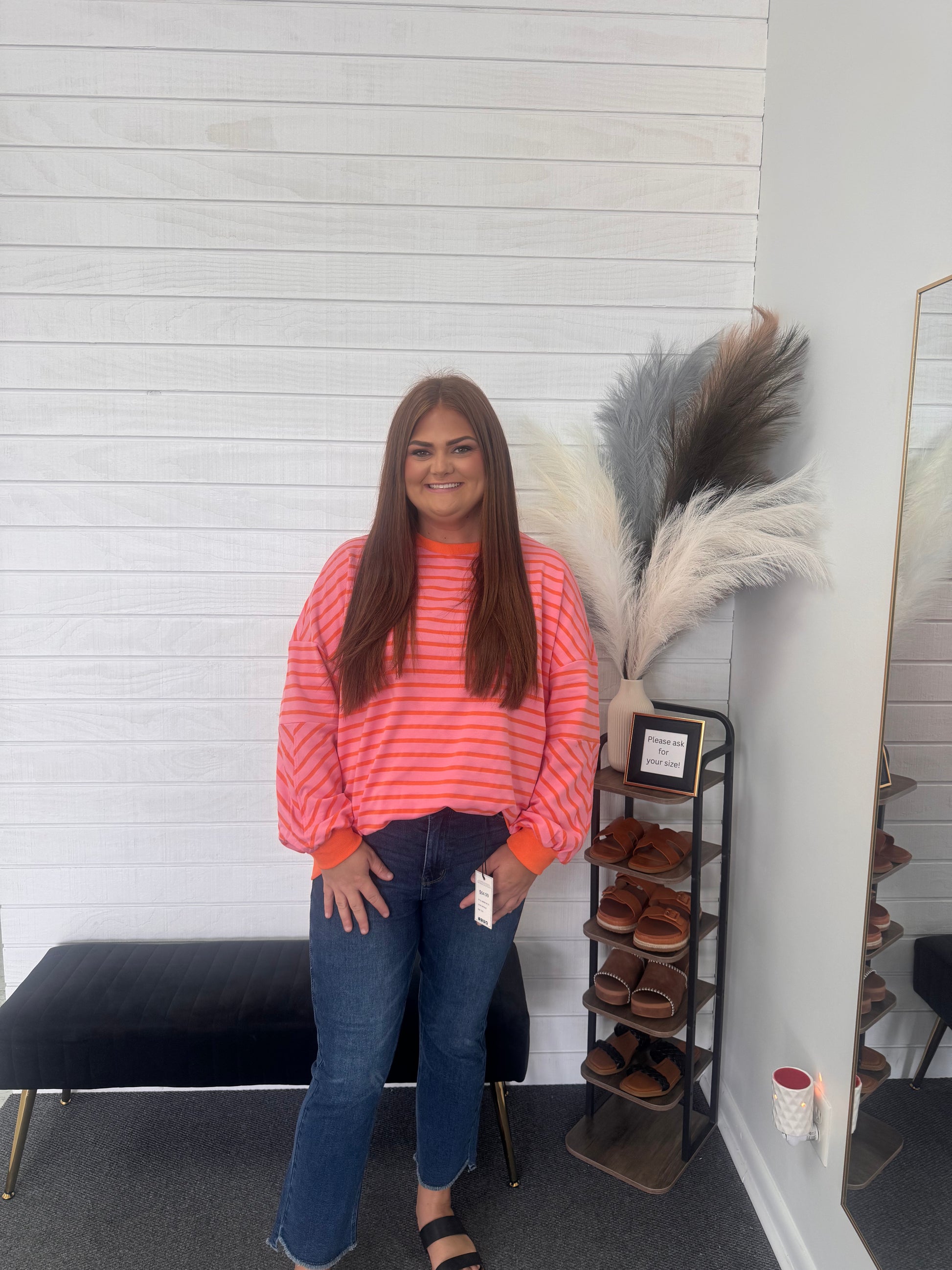 Orange Stripe Loose Oversized Shirt