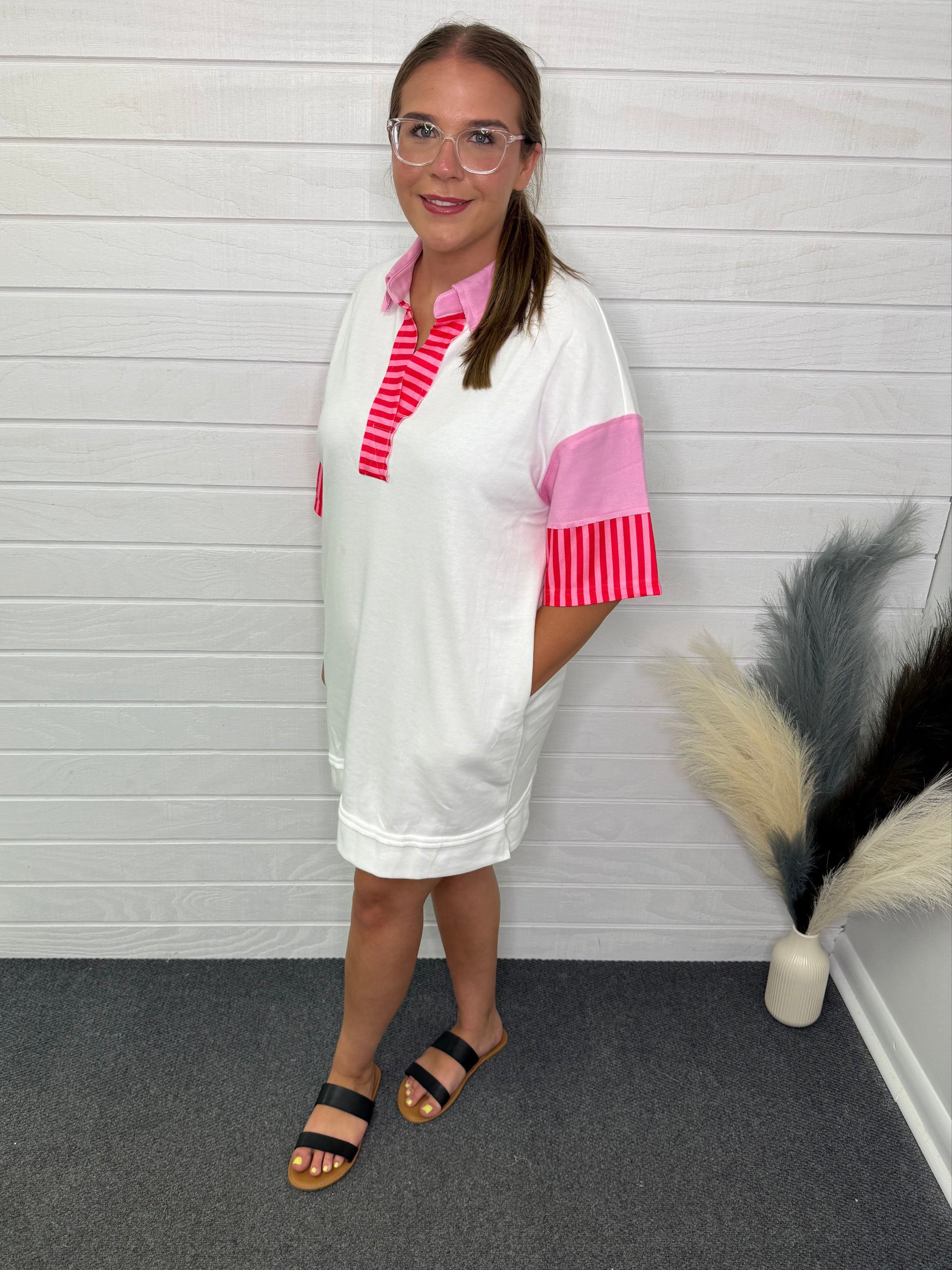 White Striped T-shirt Dress