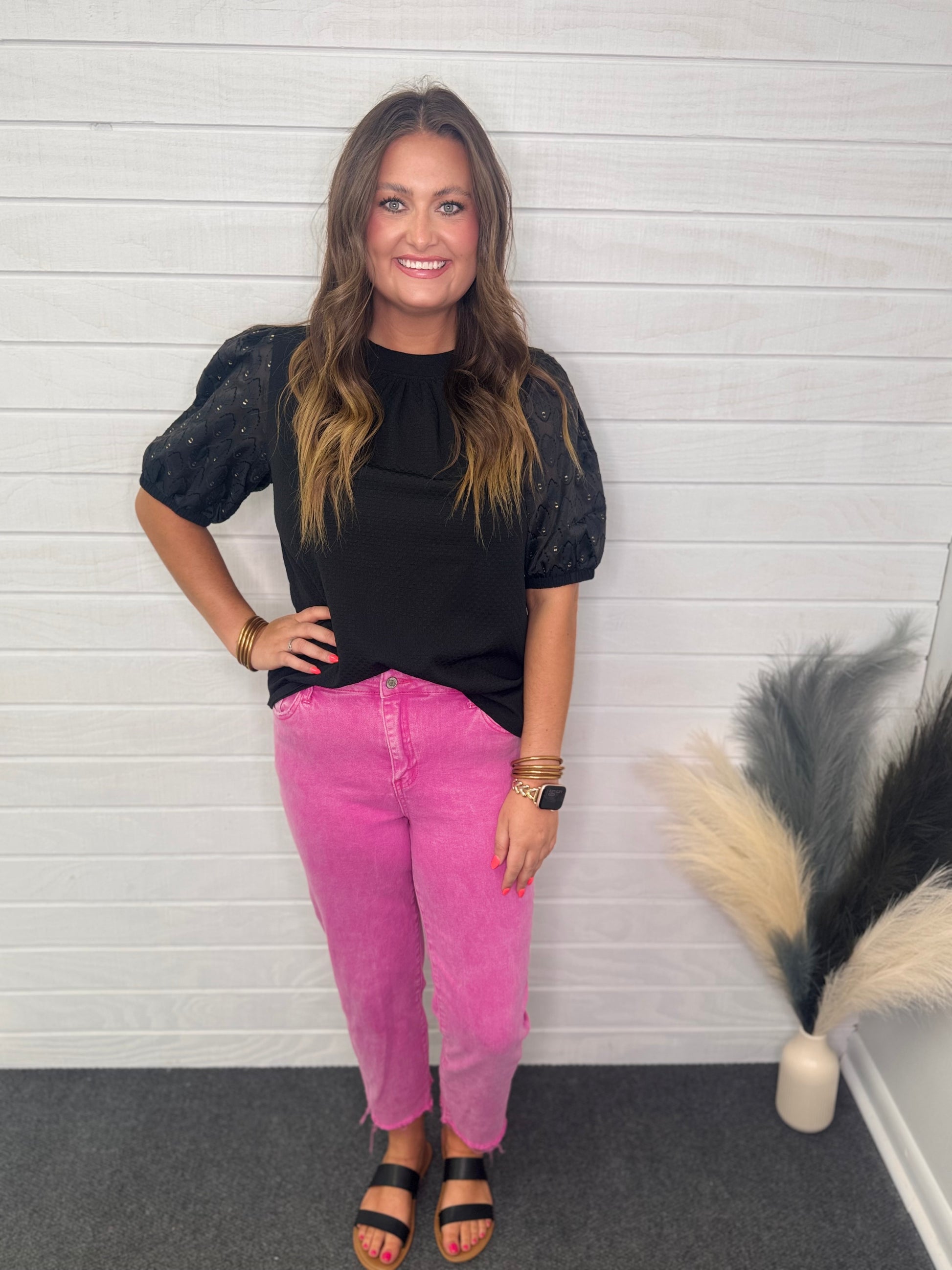 Black Bubble Sleeve Blouse