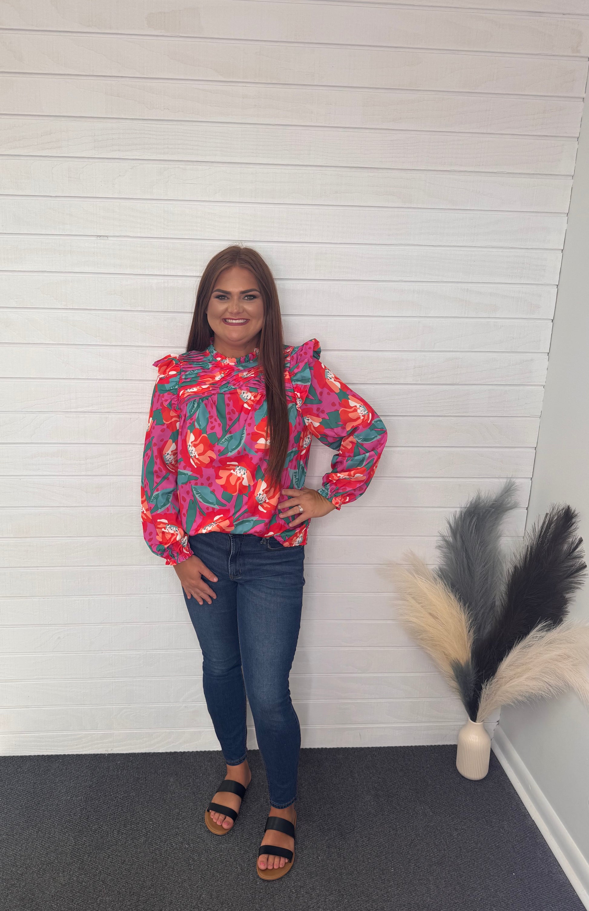 Floral Ruffled Sleeve Blouse