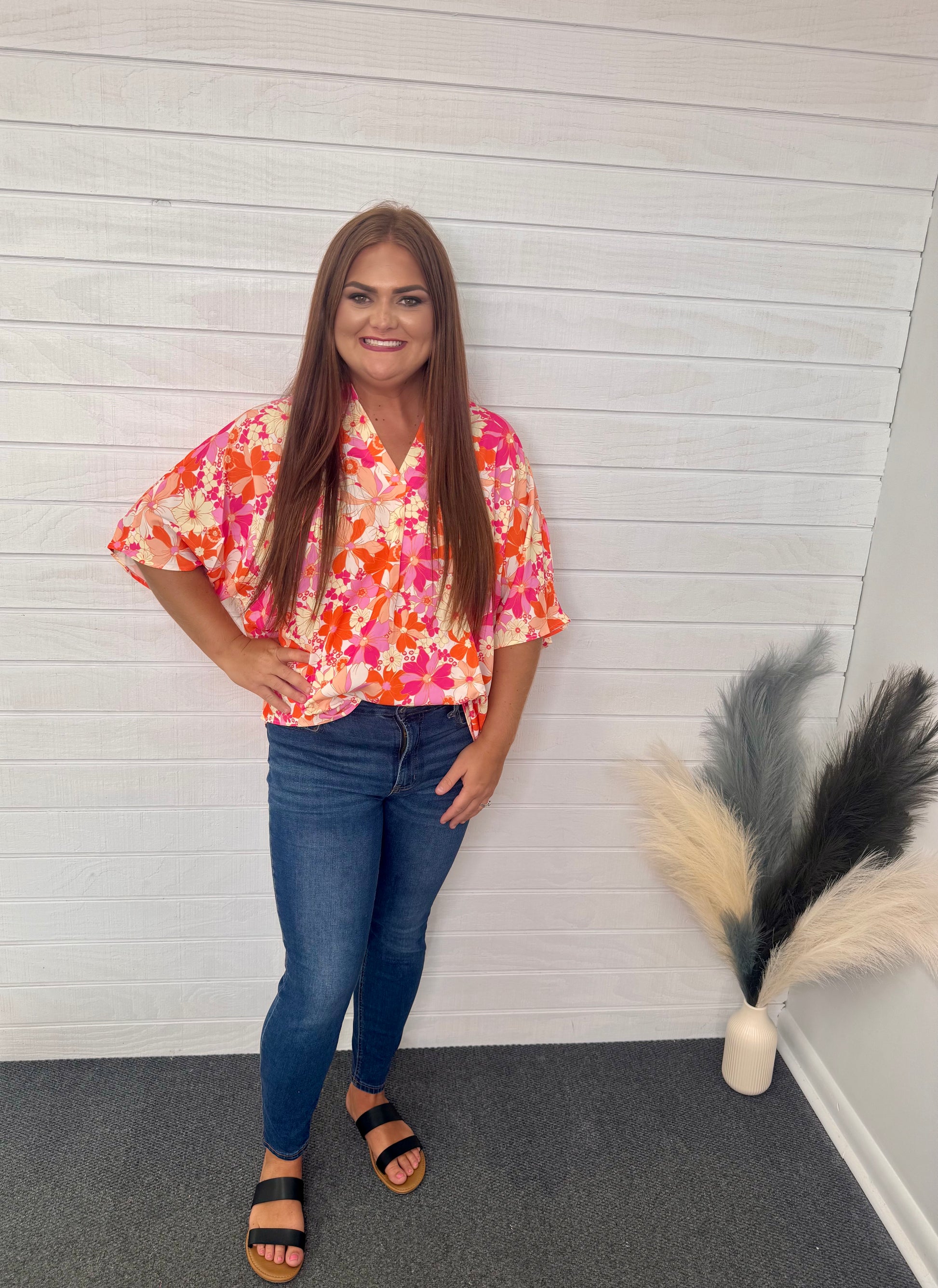 Orange/Pink Floral Blouse