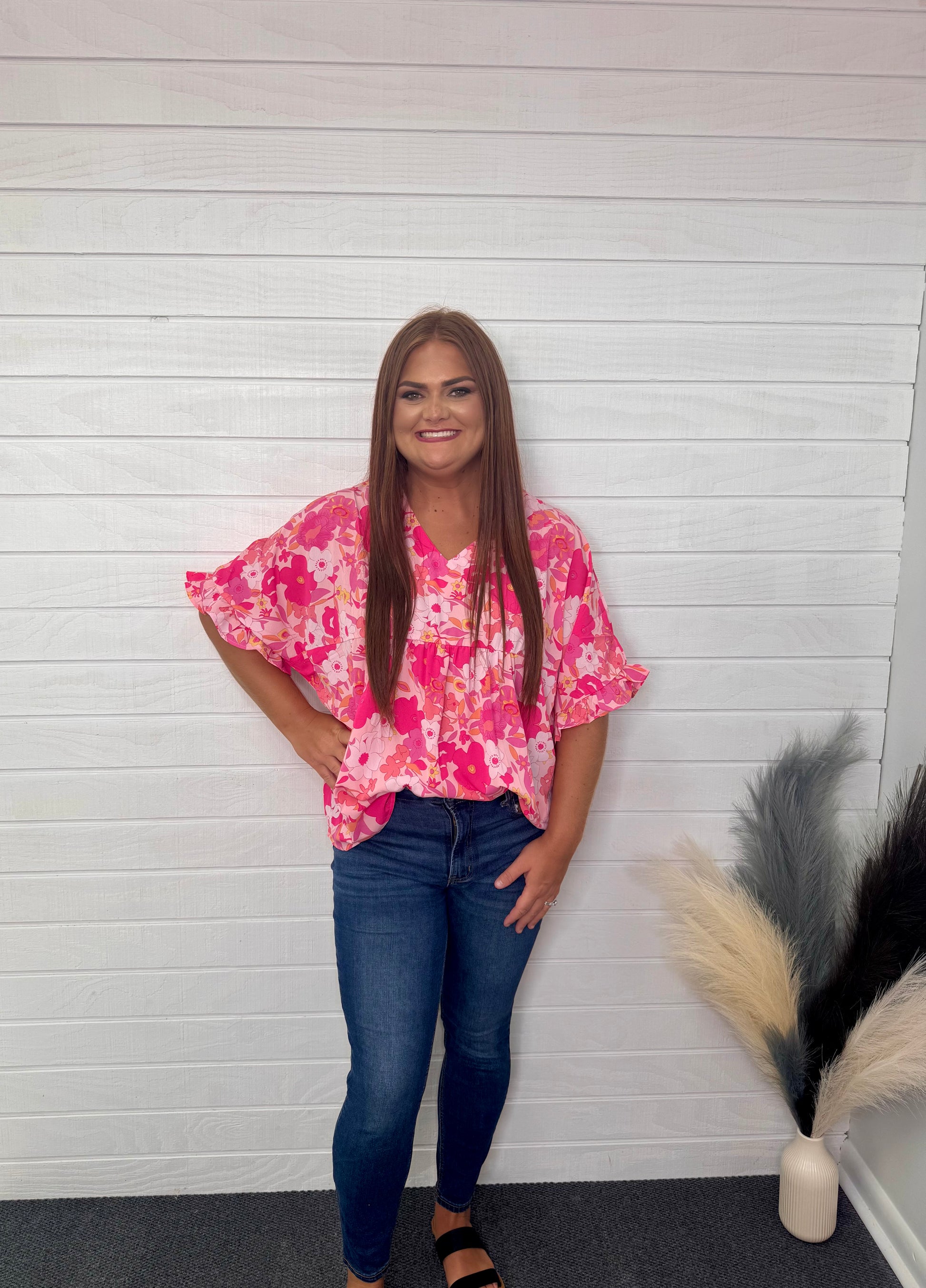 Pink Floral Print Blouse