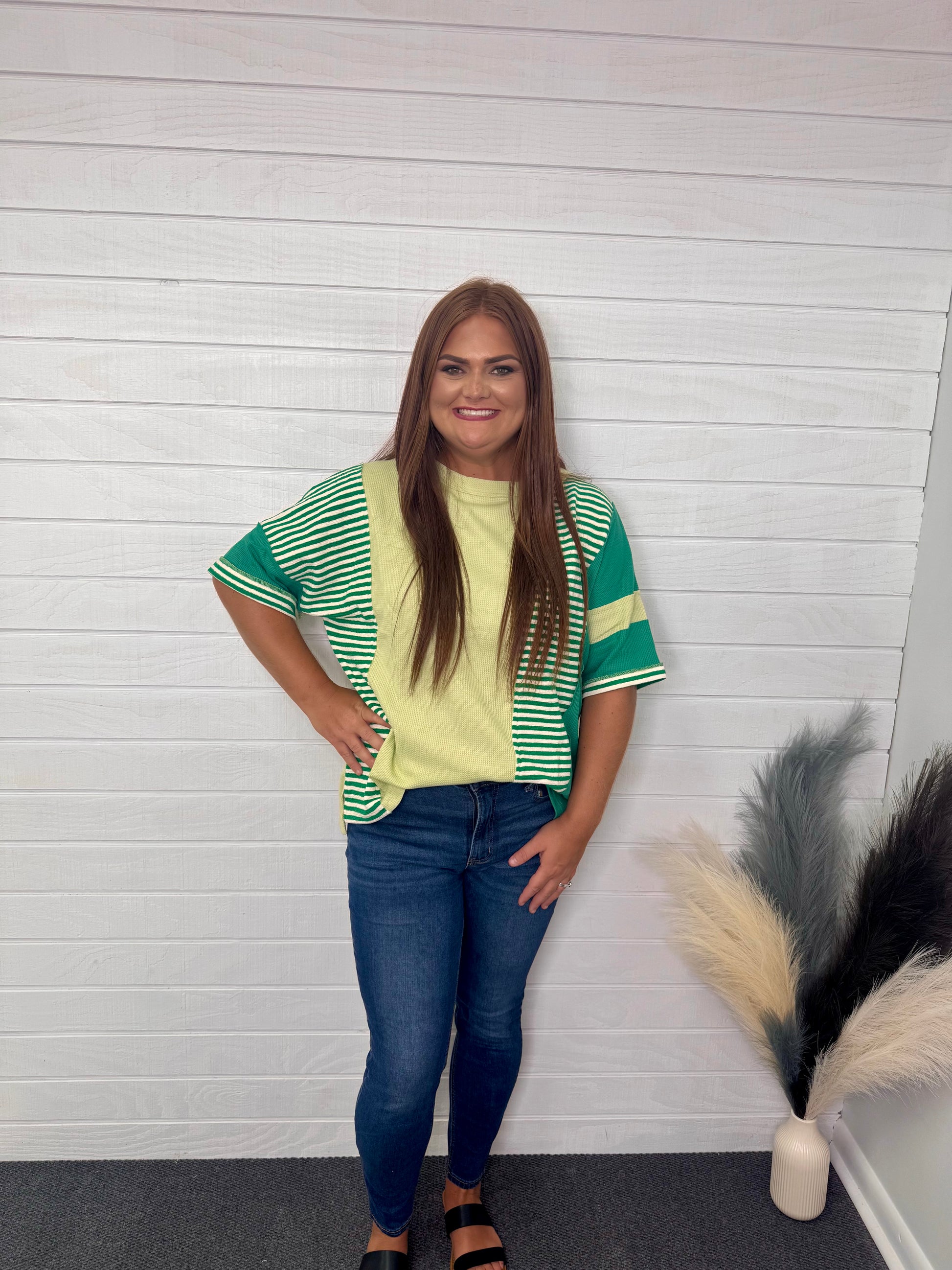Green Stripe Patchwork T-shirt