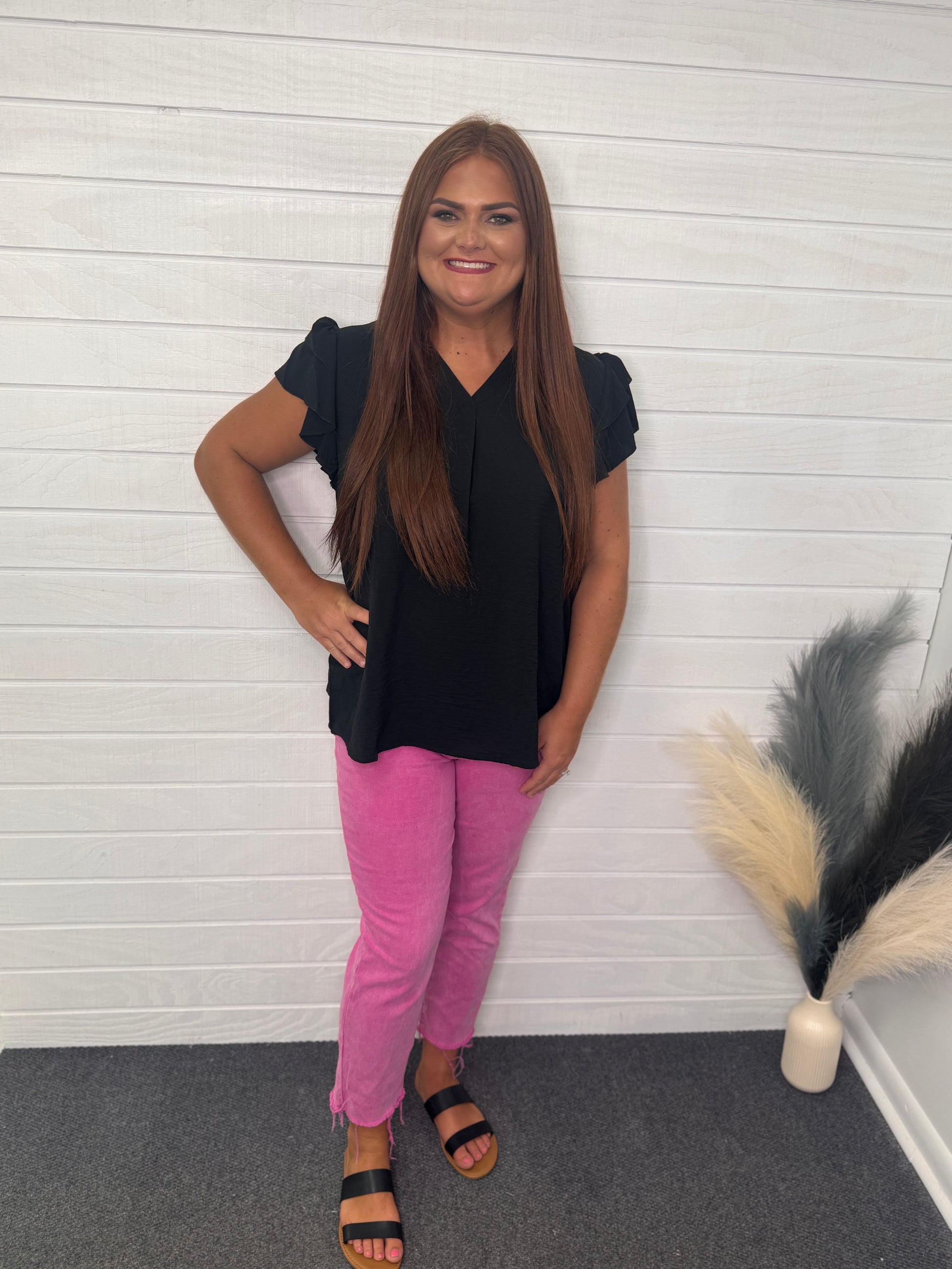 Black Ruffled Sleeve Blouse