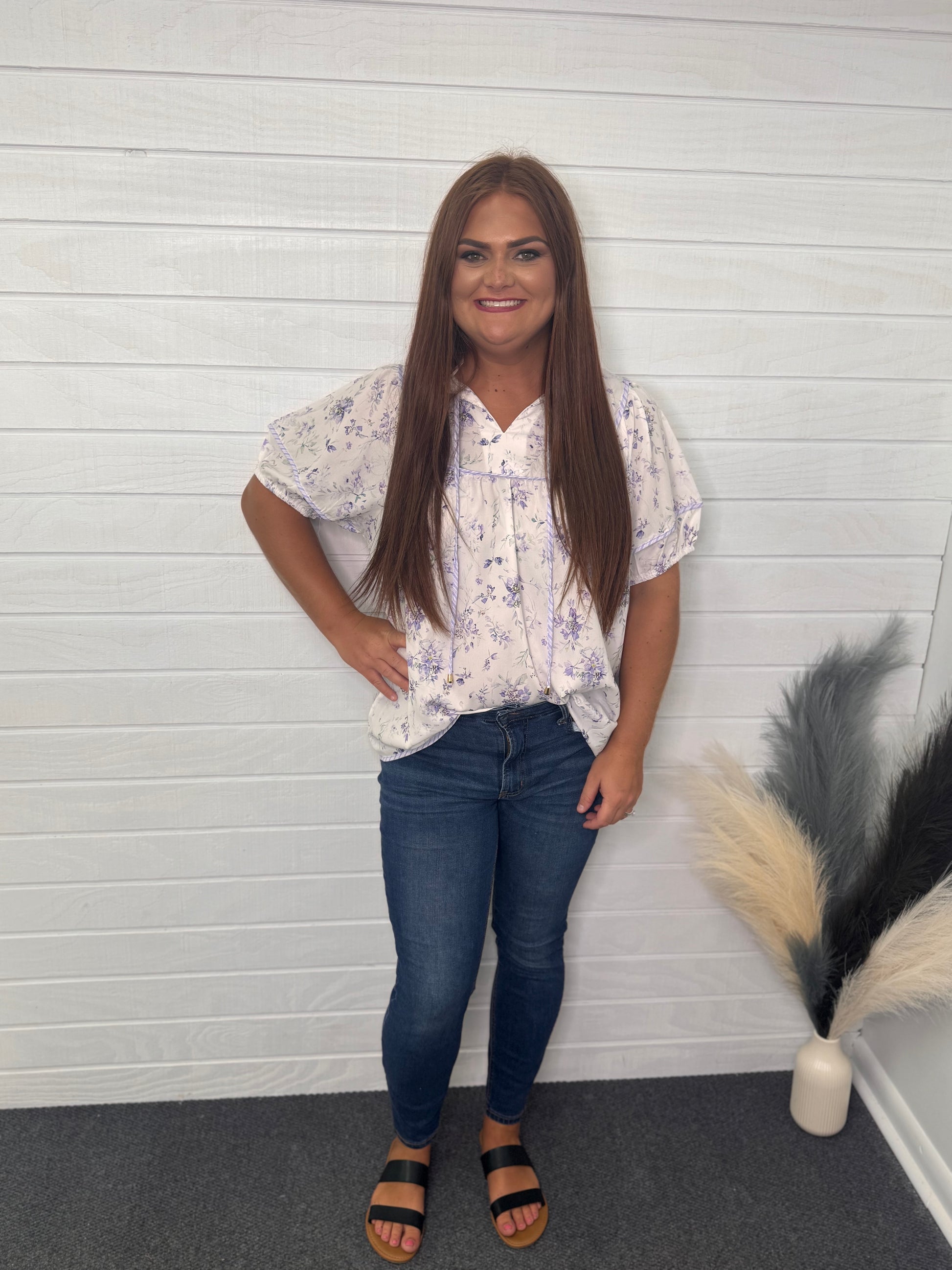 Floral Tied V-neck Summer Blouse