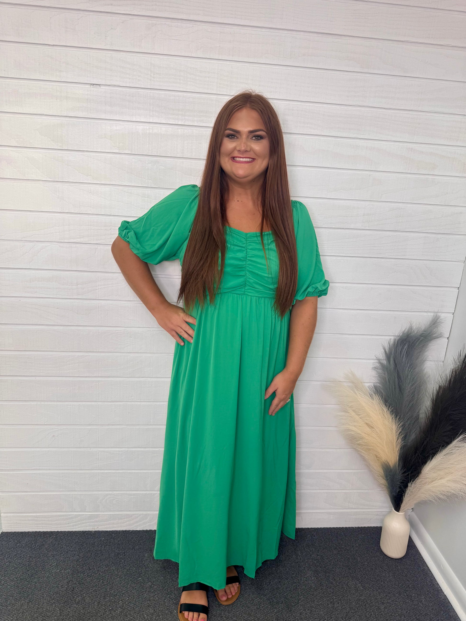 Bright Green Puff Sleeve Dress