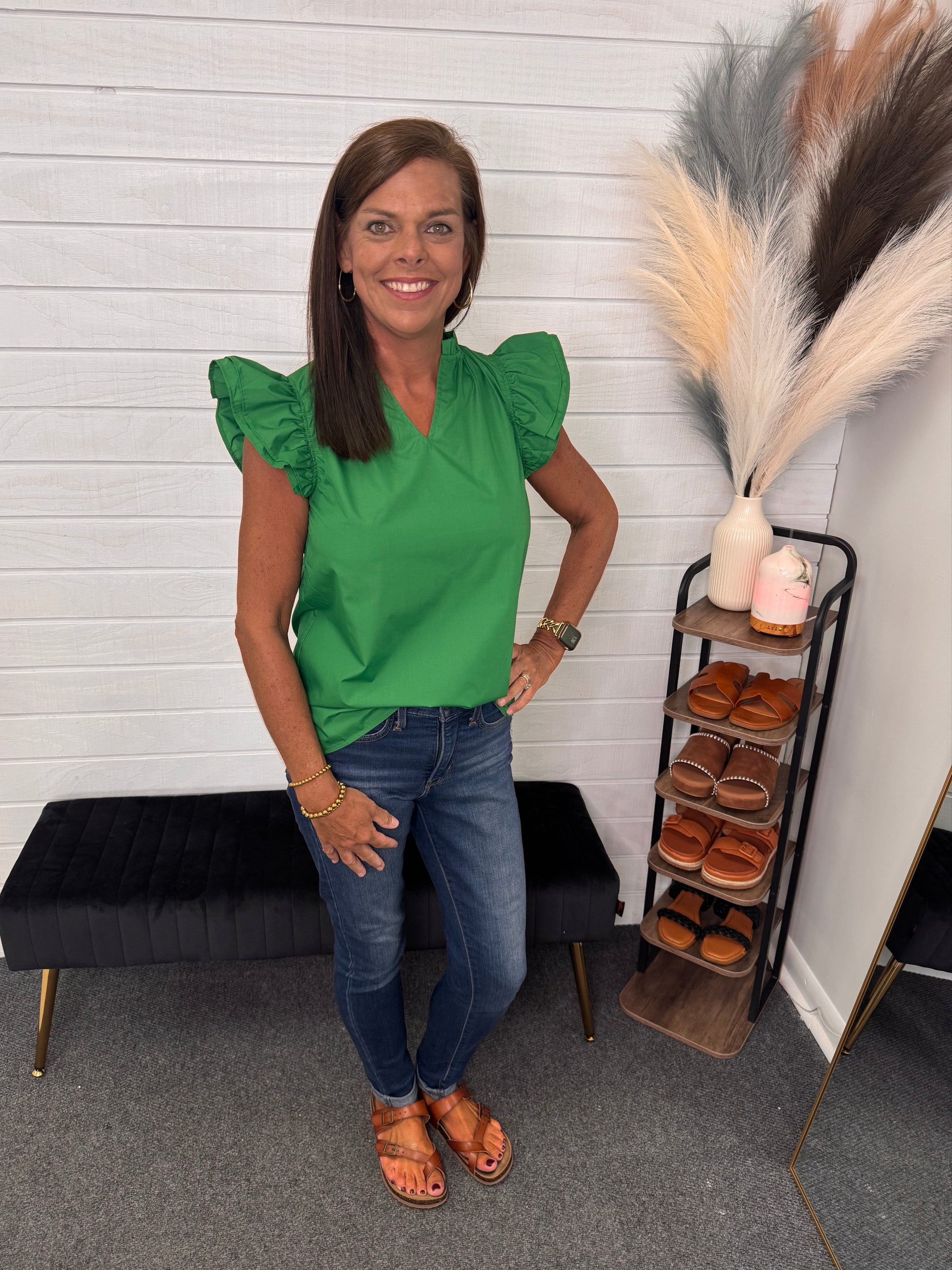 Green Flutter Sleeve Top